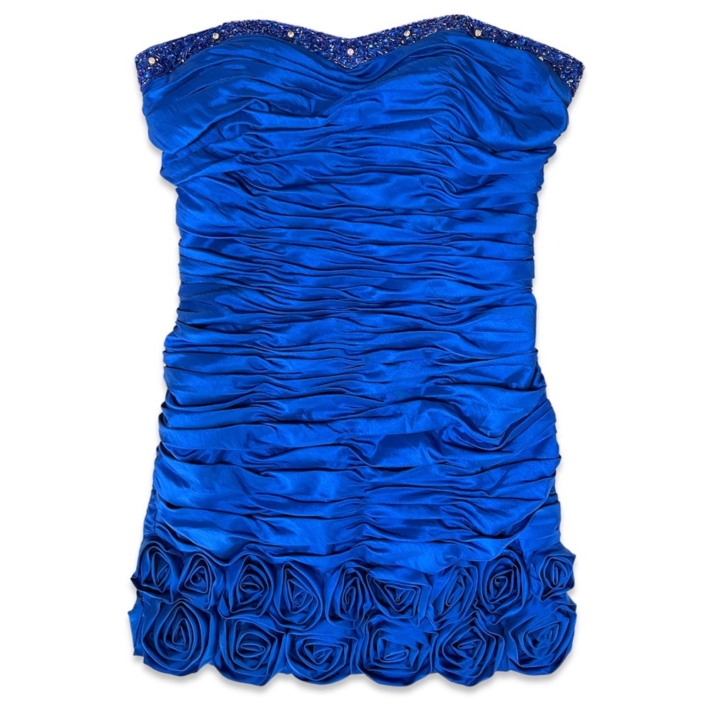 Hannah S.  Beaded Rosette Ruched Mini Cocktail Dress Blue Size 10